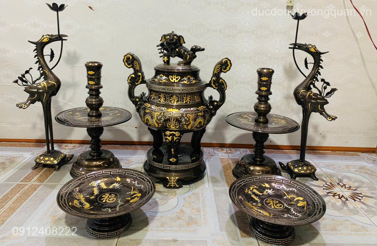 BỘ NGŨ SỰ KHẢM TAM KHÍ 60CM DÁT 5 CHỮ VÀNG CAO CẤP