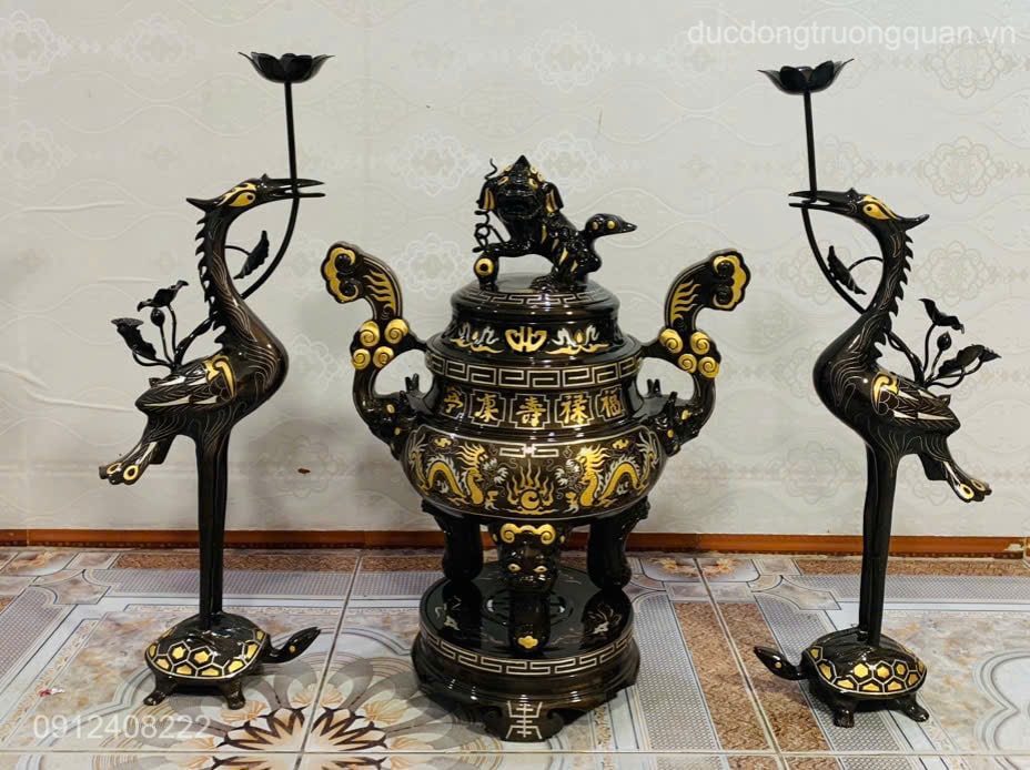 BỘ NGŨ SỰ KHẢM TAM KHÍ 60CM DÁT 5 CHỮ VÀNG CAO CẤP