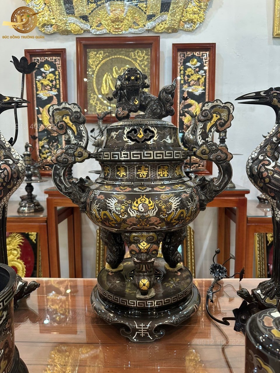 Bộ Đỉnh Đồng Khảm Ngũ Sắc 60cm Đẹp