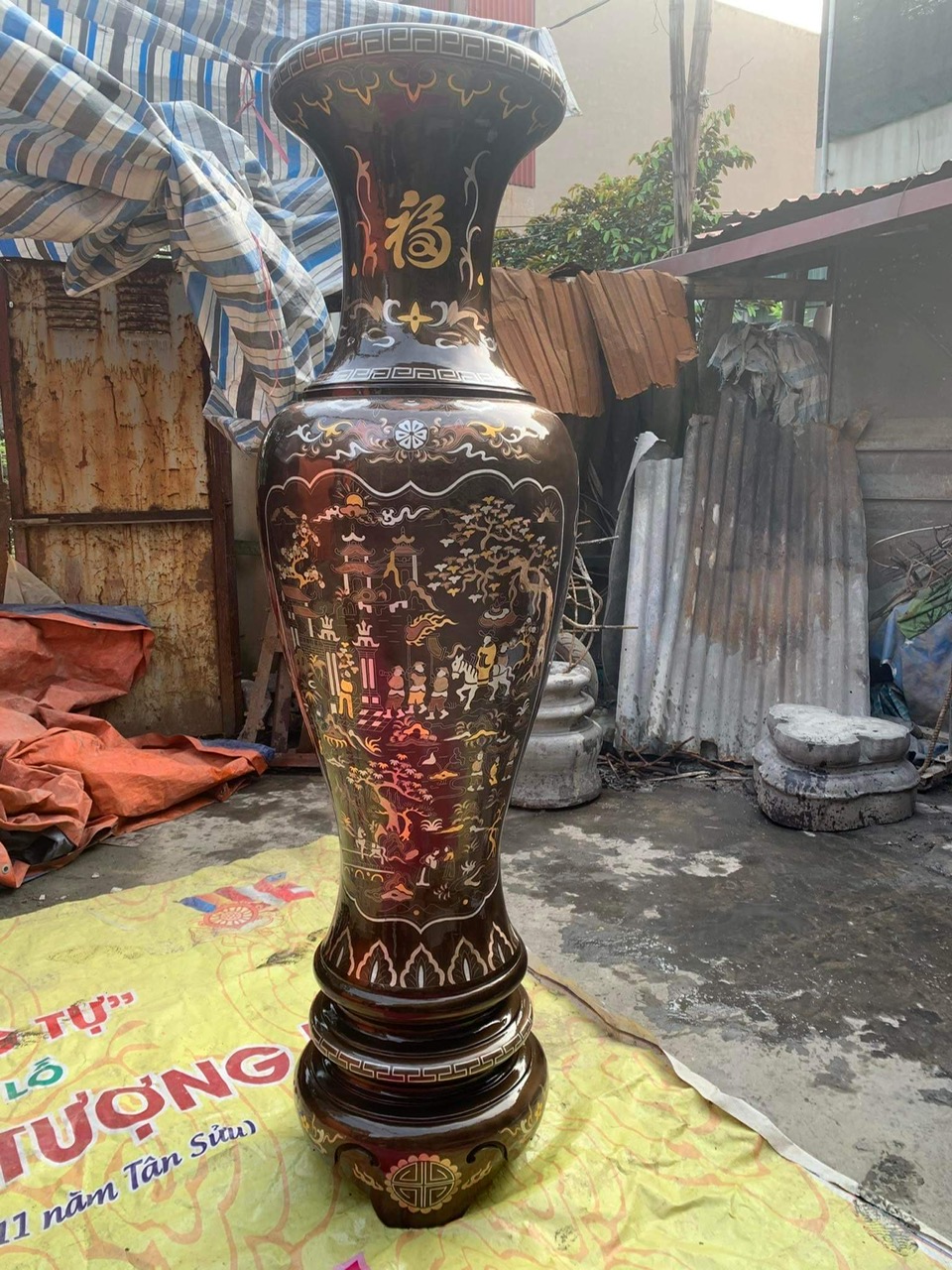 Đôi Lọ Lộc Bình Bằng Đồng Khảm Tam Khí