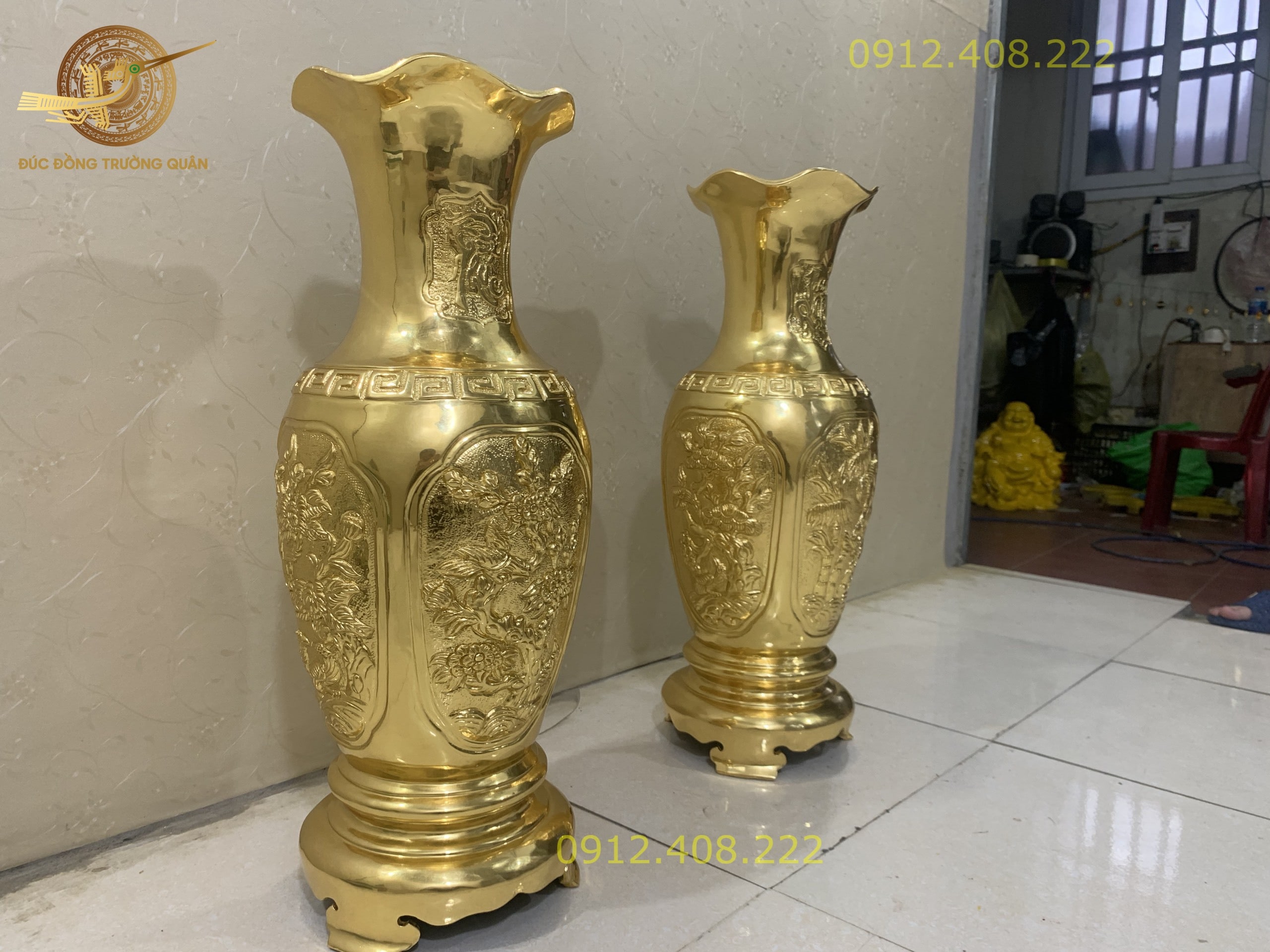 Đôi Lọ Lộc Bình Bằng Đồng Vàng Cát Tút Cao 81 Dát Vàng 24k