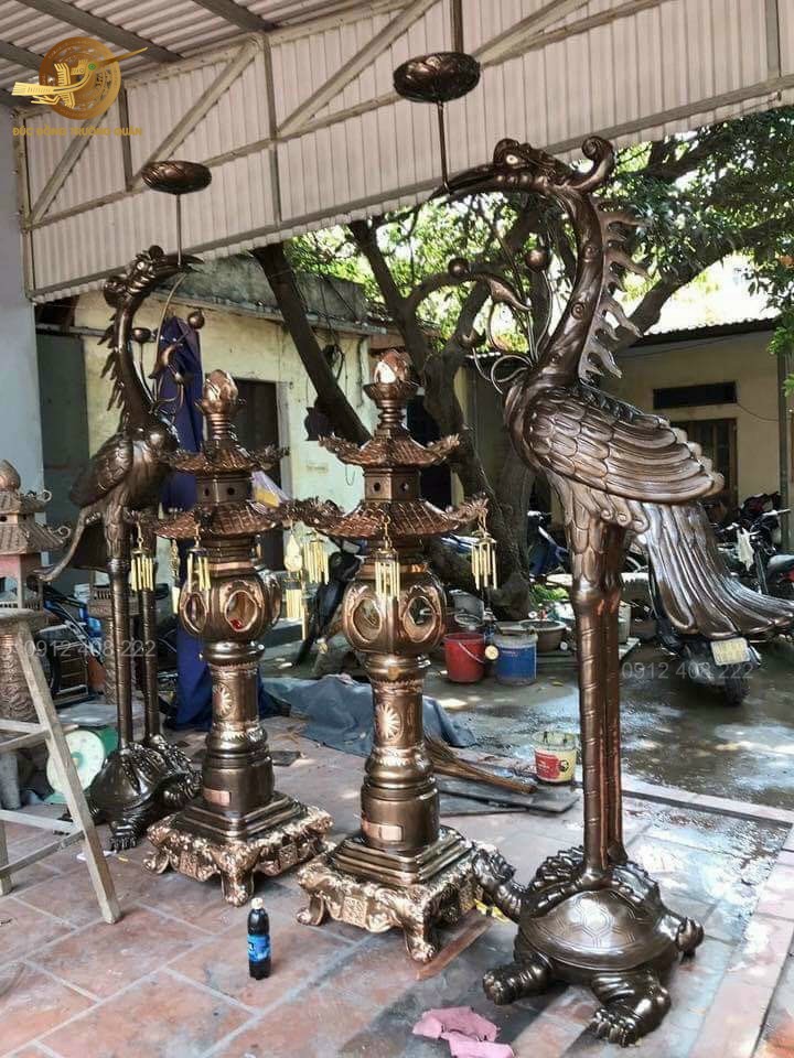 Đôi Hạc Cánh Tiên Bằng Đồng Đỏ cao 1m97
