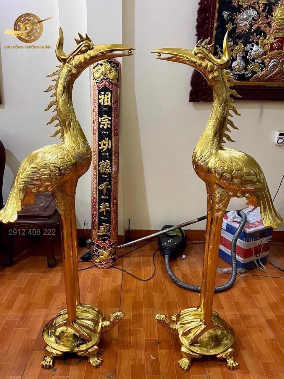 Đôi Hạc Thờ Bằng Đồng 1m76 dát vàng 24k