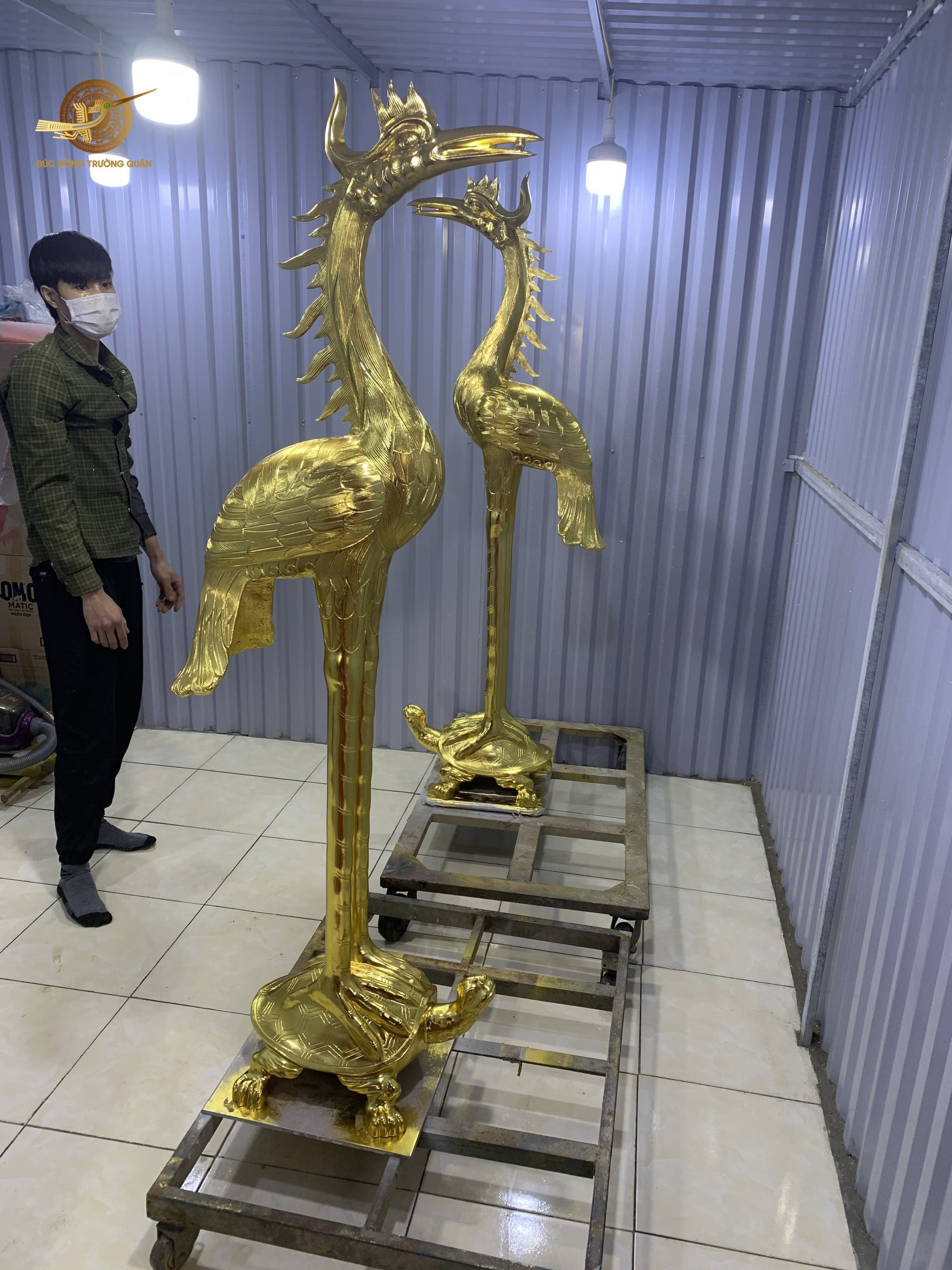 Đôi Hạc Thờ Bằng Đồng 1m76 dát vàng 24k
