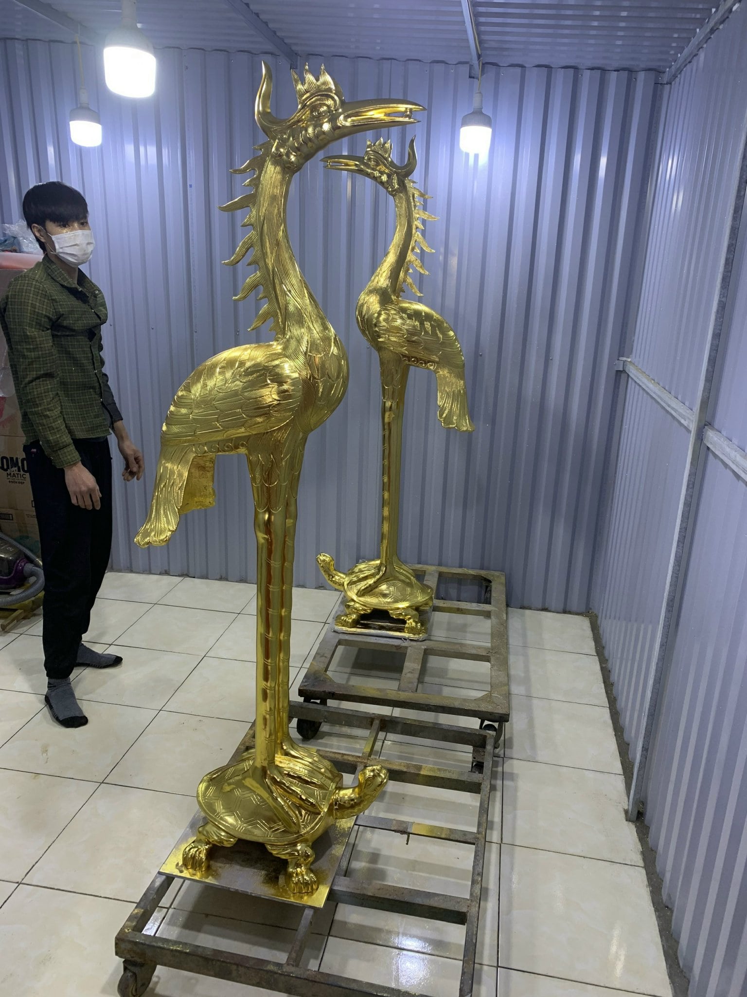 ĐÔI HẠC ĐỒNG CÁNH CỤP DÁT VÀNG CAO 1M76