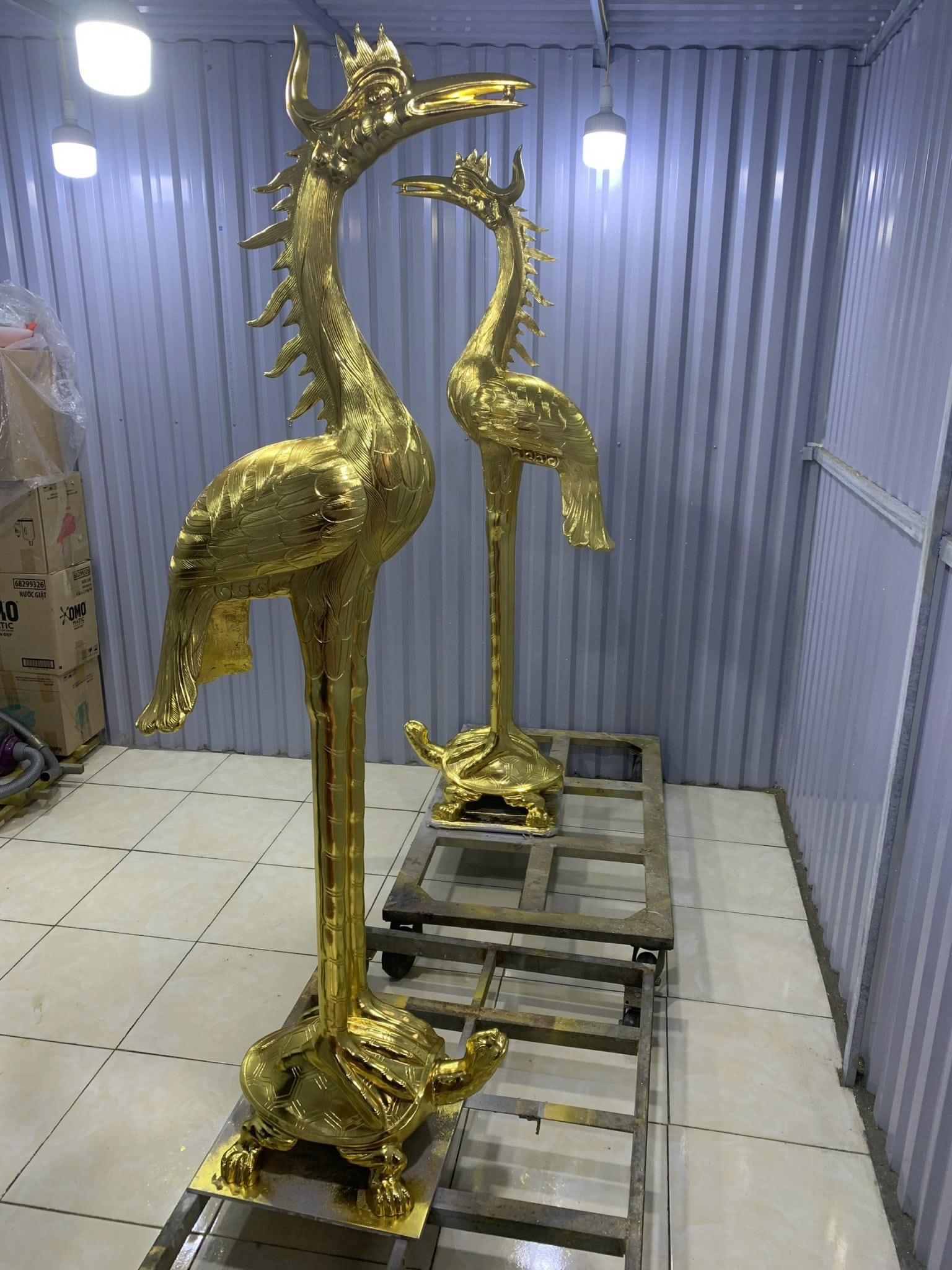 ĐÔI HẠC ĐỒNG CÁNH CỤP DÁT VÀNG CAO 1M76