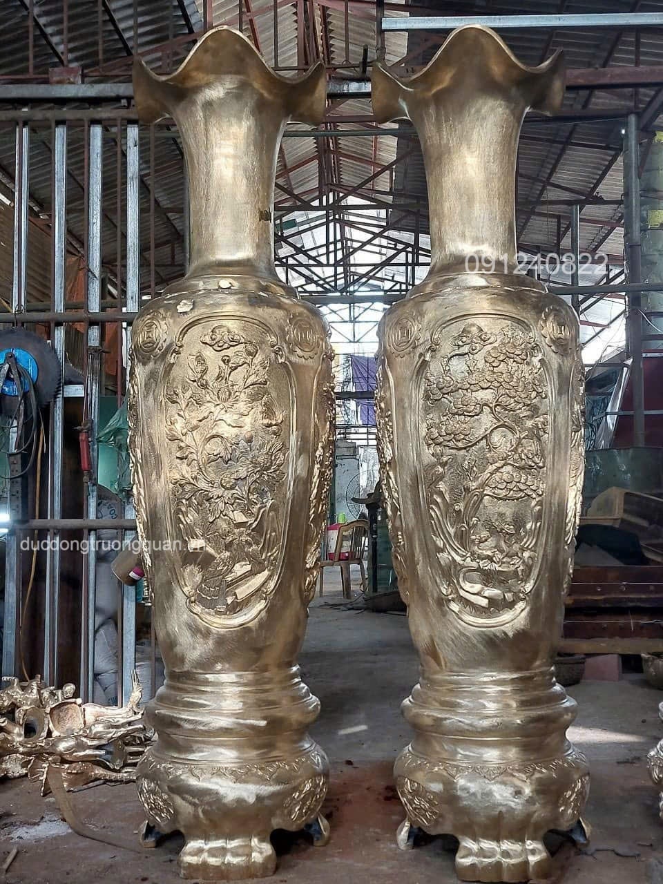 ĐÔI LỌ LỘC BÌNH BẰNG ĐỒNG VÀNG CATTUT CAO CẤP