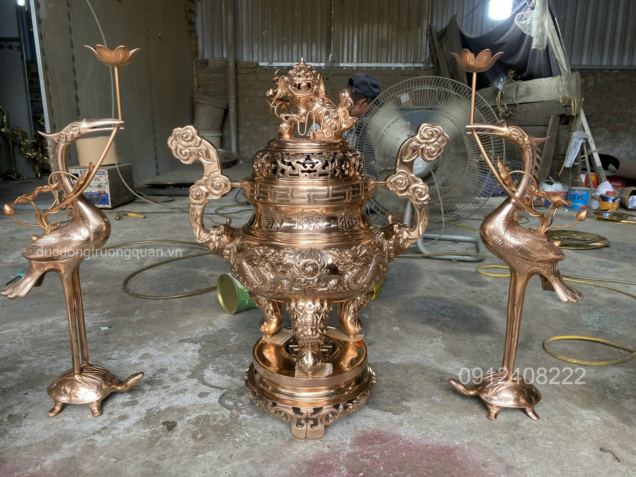 BỘ ĐỈNH NGŨ SỰ SONG LONG CHẦU NGUYỆT CAO 60 CM