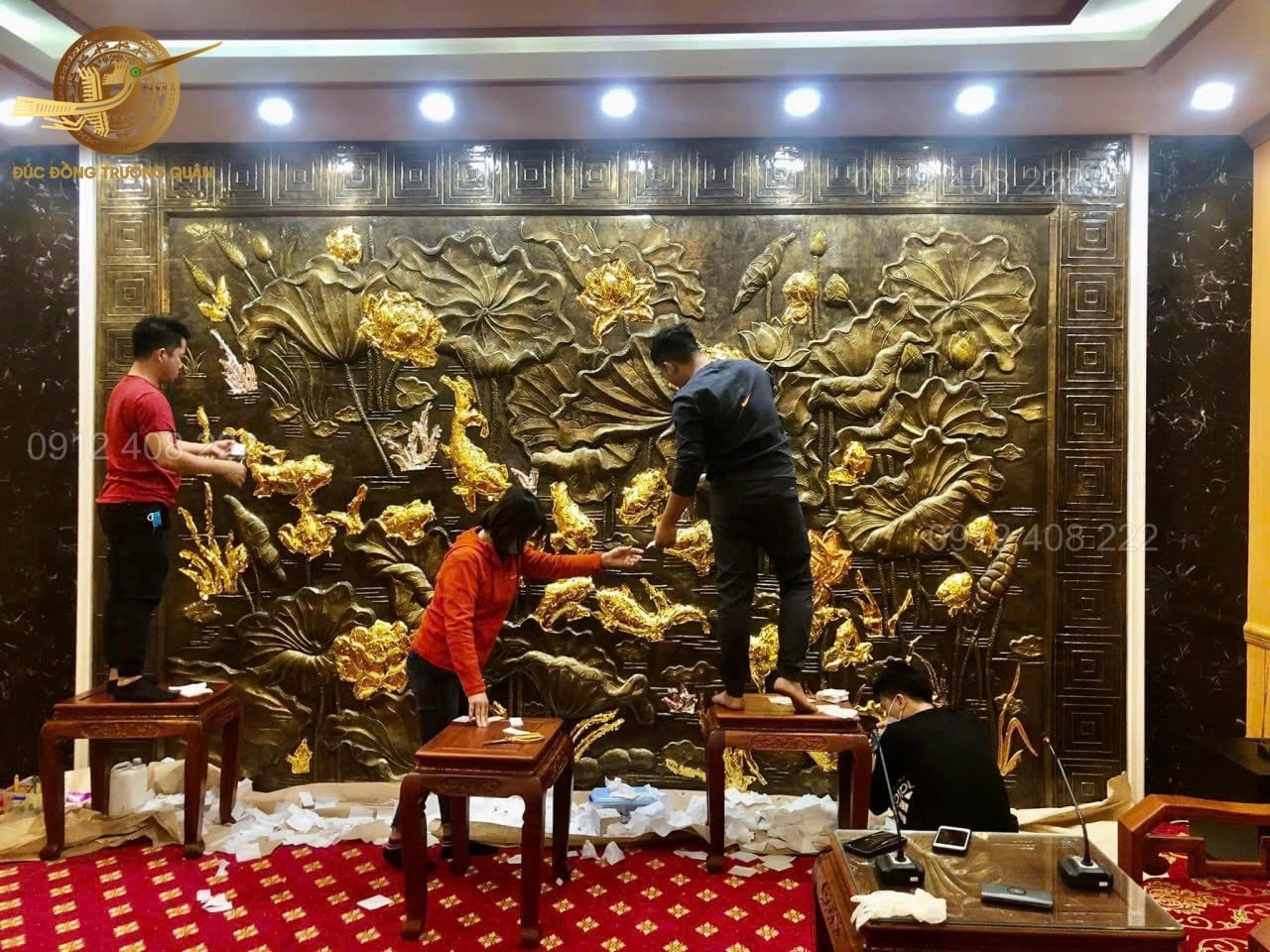 Tranh Đầm Sen Dát Vàng 24k Khổ Lớn