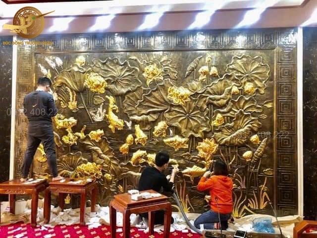 Tranh Đầm Sen Dát Vàng 24k Khổ Lớn