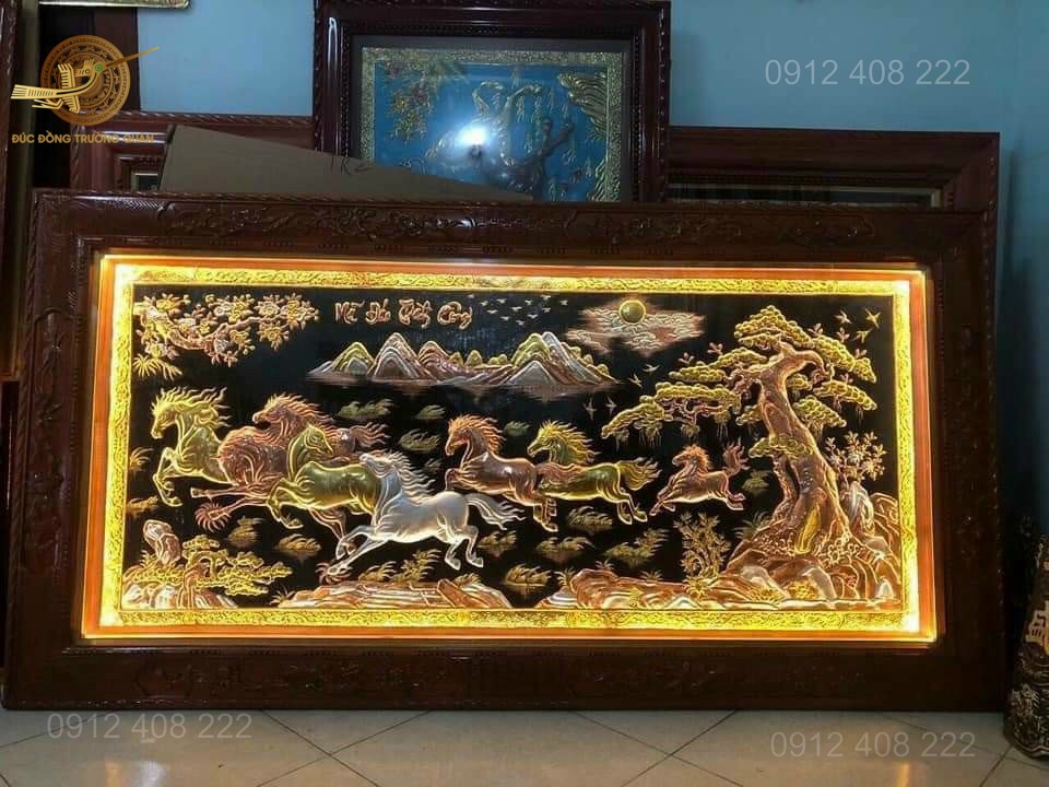 Tranh Mã Đáo Thành Công Bằng Đồng Dát Vàng 9999
