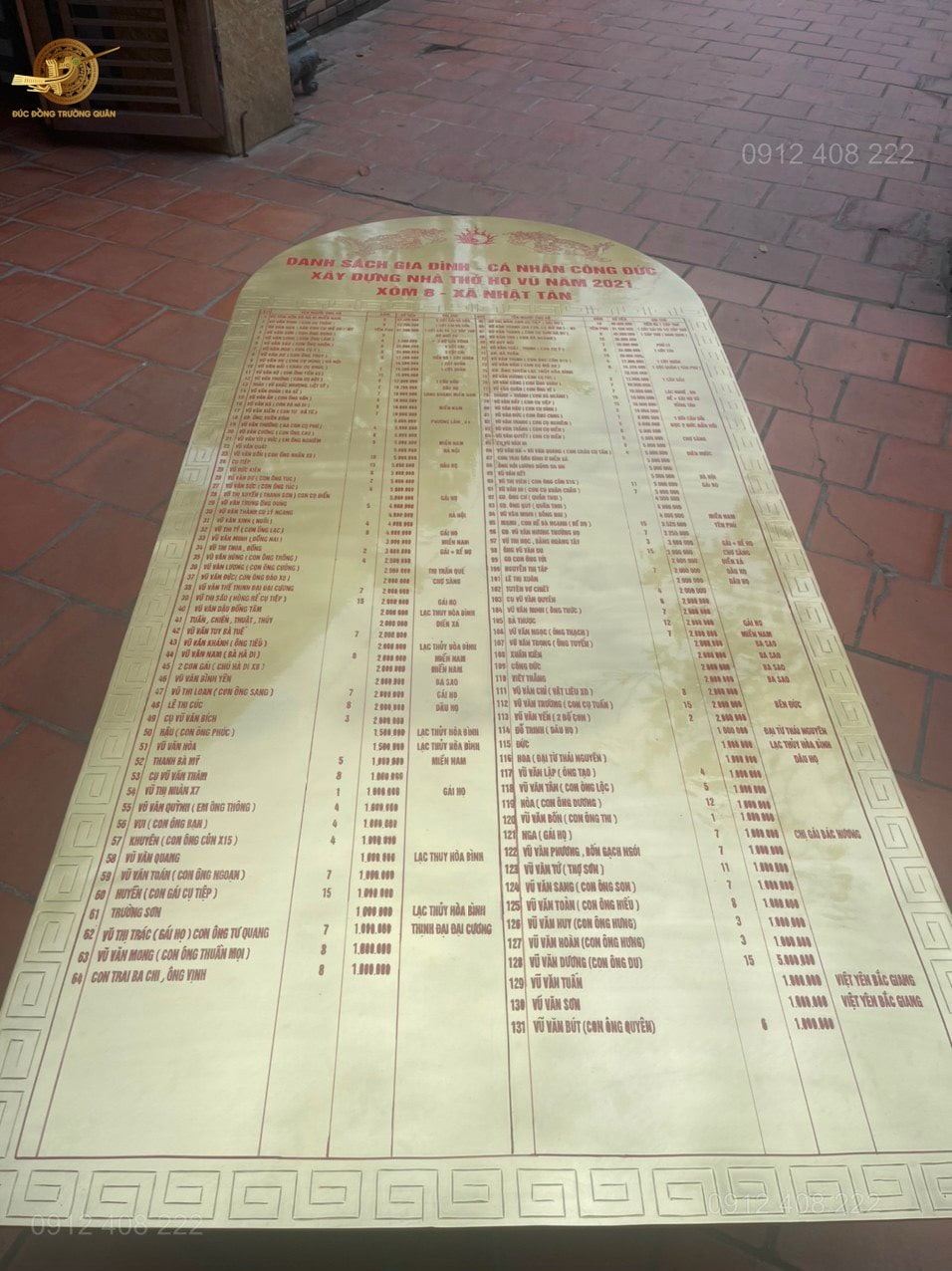 Bảng Tên Công Đức Bằng Đồng Vàng