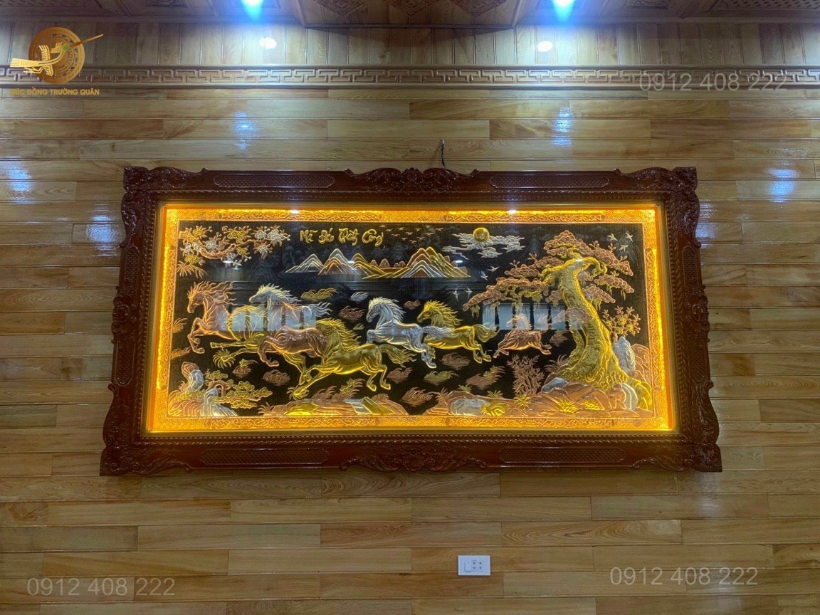 Tranh Mã Đáo Thành Công Bằng Đồng Dát Vàng 9999