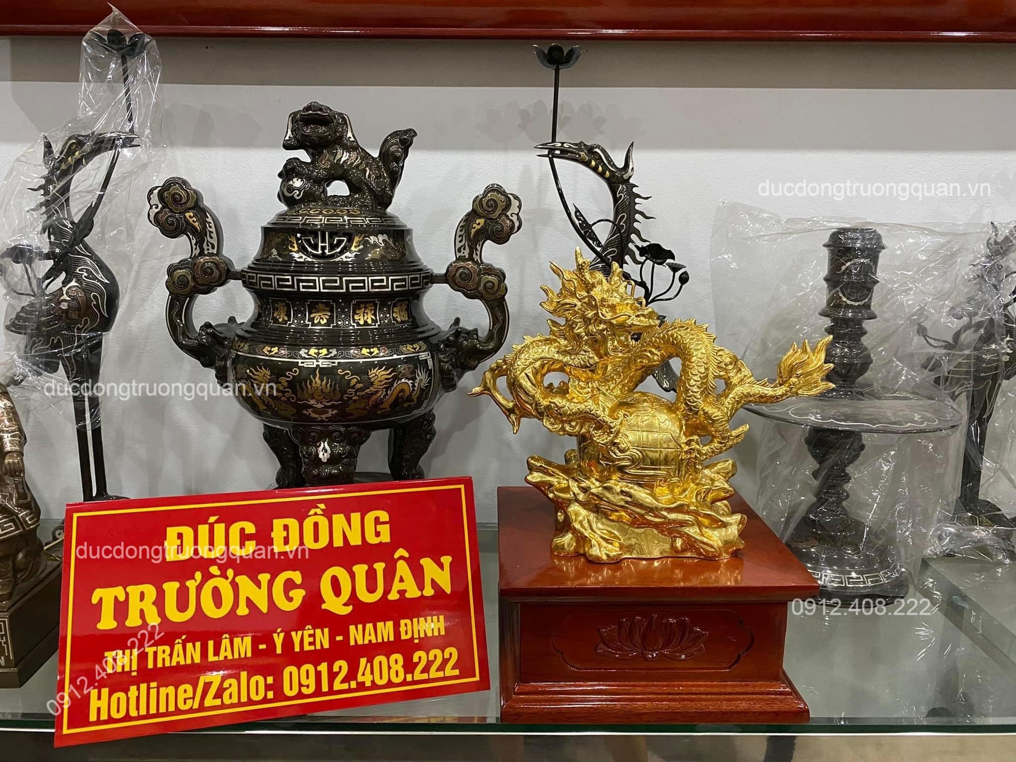 Tượng Rồng Quấn Địa Cầu Mạ Vàng 9999