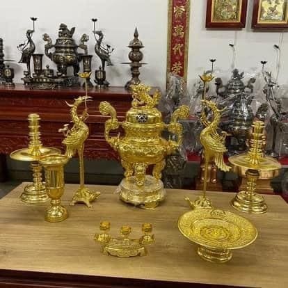 BỘ ĐỈNH ĐỒNG DÁT VÀNG 18K - HOA SÒI CAO 50CM