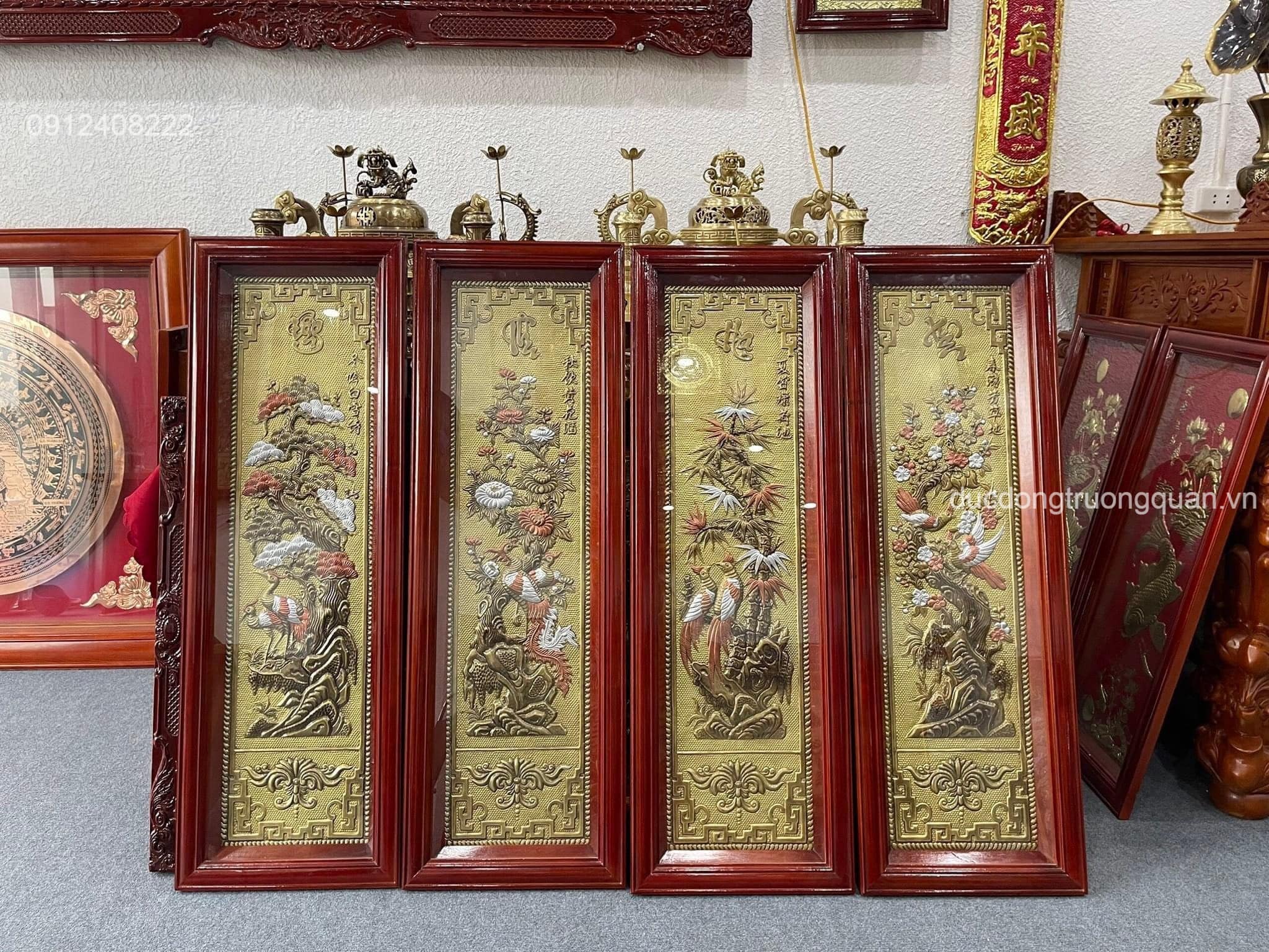 BỘ TRANH TỨ QUÝ BẰNG ĐỒNG 1M2X42CM