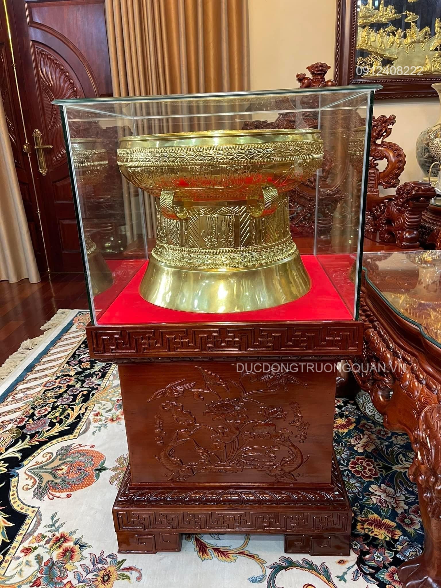 TRỐNG ĐỒNG NGỌC LŨ DÁT VÀNG 24K ĐƯỜNG KÍNH 50CM