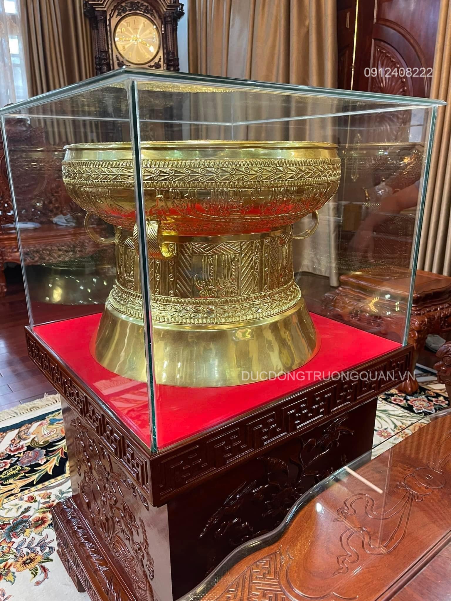 TRỐNG ĐỒNG NGỌC LŨ DÁT VÀNG 24K ĐƯỜNG KÍNH 50CM