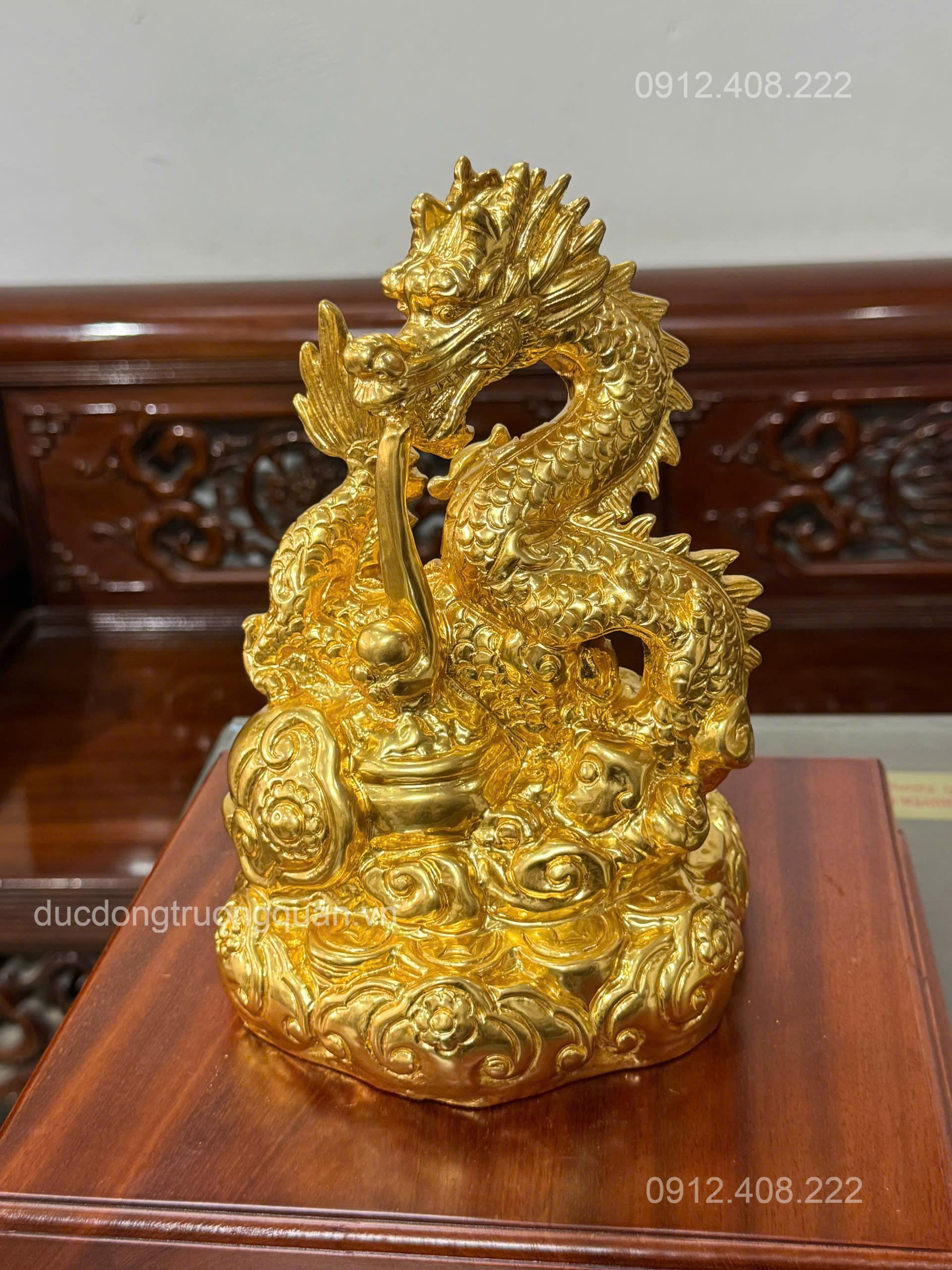 TƯỢNG RỒNG VÀNG BẰNG ĐỒNG DÁT VÀNG 9999- VẬT PHẨM PHONG THỦY TÀI LỘC