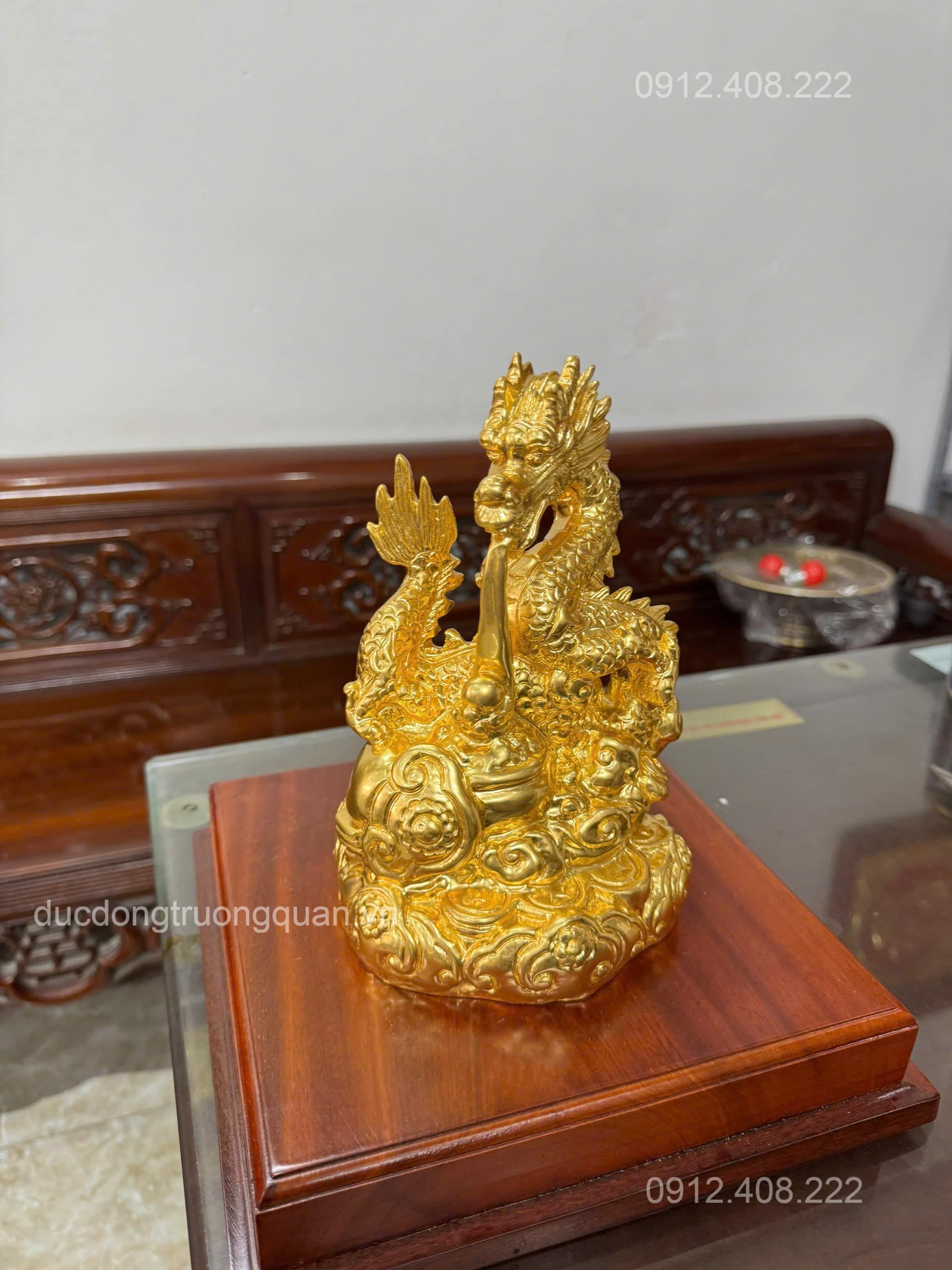 TƯỢNG RỒNG VÀNG BẰNG ĐỒNG DÁT VÀNG 9999- VẬT PHẨM PHONG THỦY TÀI LỘC