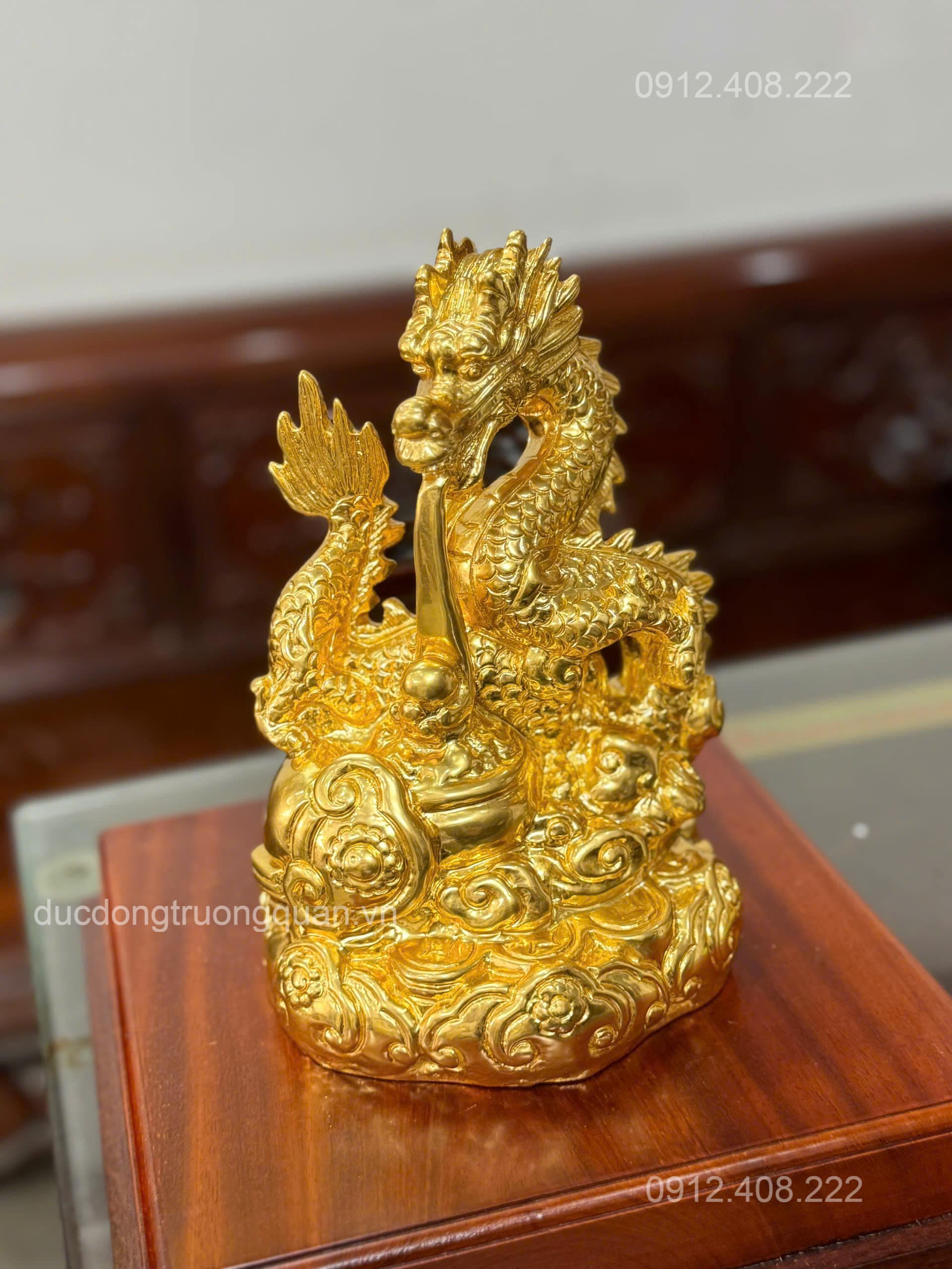 TƯỢNG RỒNG VÀNG BẰNG ĐỒNG DÁT VÀNG 9999- VẬT PHẨM PHONG THỦY TÀI LỘC