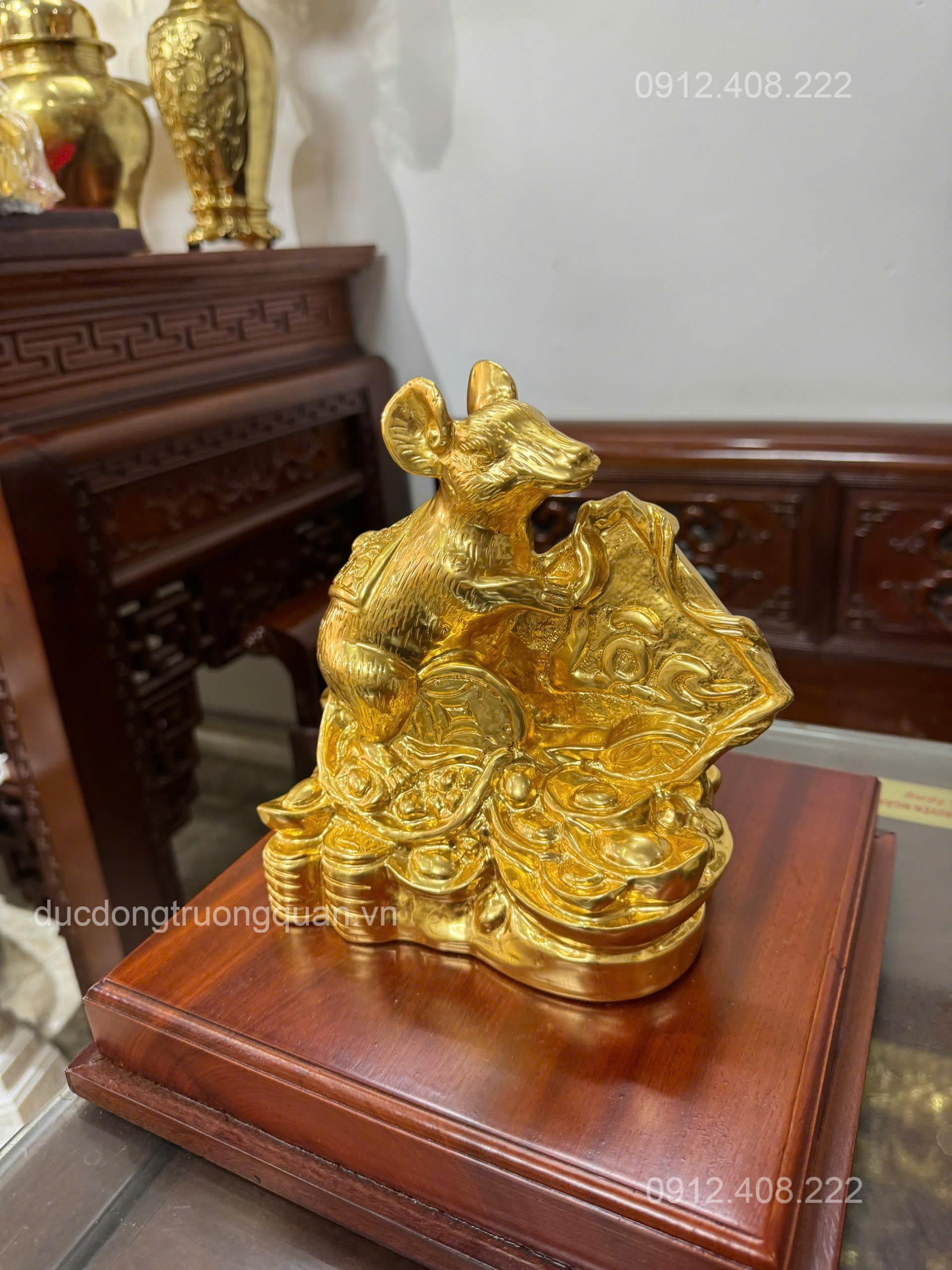 TƯỢNG CHUỘT BẰNG ĐỒNG ĐỎ CAO 22CM DÁT VÀNG 9999