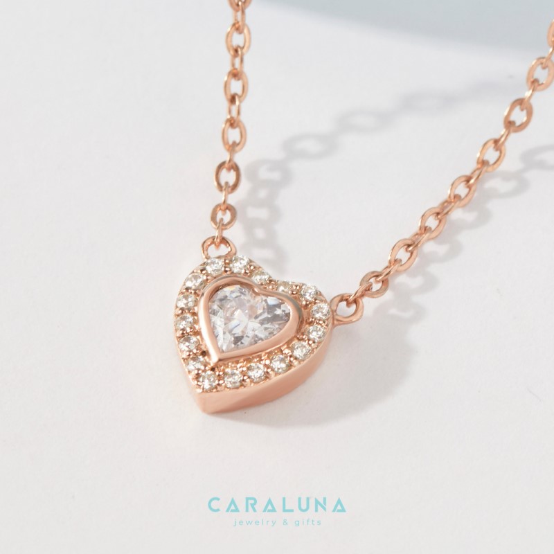 Dây Chuyền Bạc 925 Cara Luna Trái Tim Đính Đá Crystal Heart