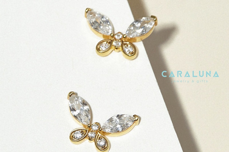 Hoa Tai Bạc 925 Dáng Nụ Bướm Đính Đá Dainty Butterfly