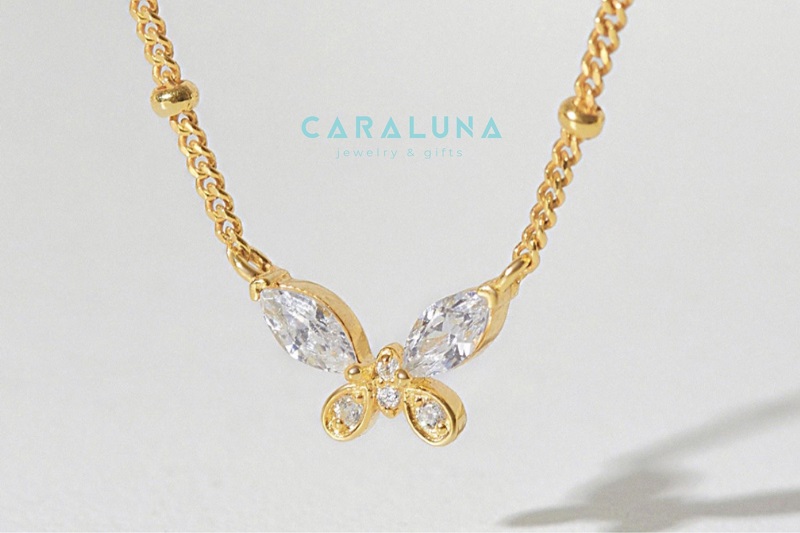 Dây Chuyền Bạc 925 Xích Bi Mặt Bướm Đính Đá Dainty Butterfly