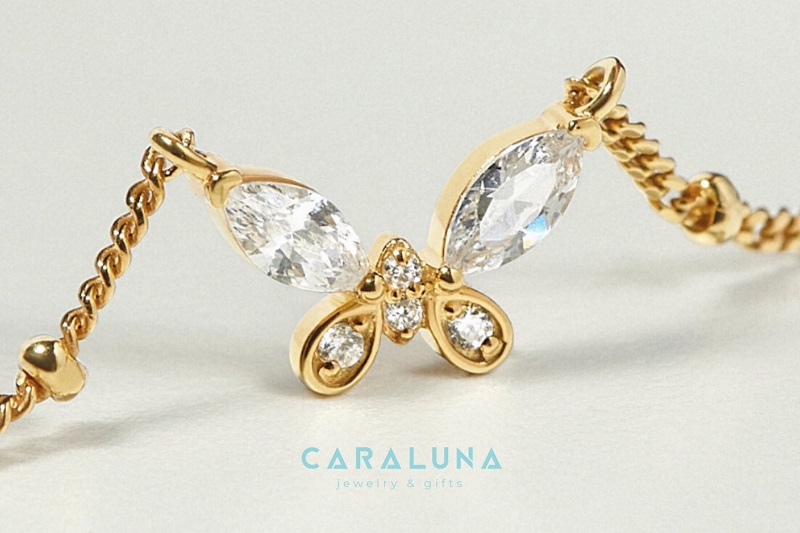 Lắc Chân Bạc 925 Bướm Đính Đá Xích Bi Dainty Butterfly