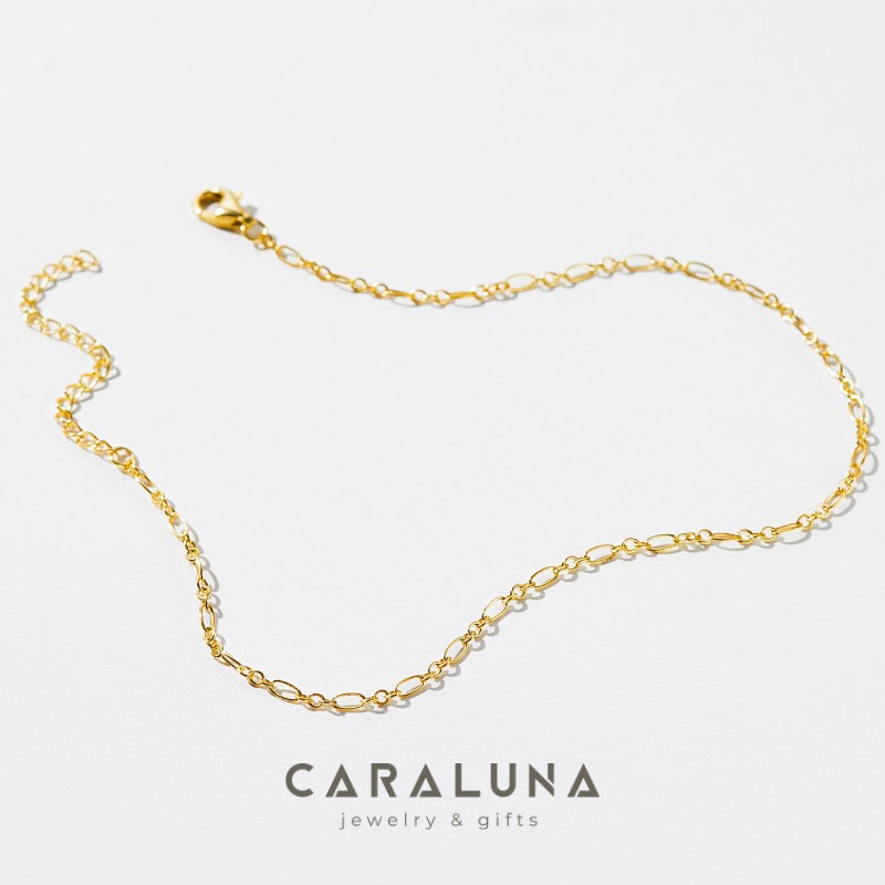 Lắc Chân Bạc Xích Oval Tròn Xen Kẽ Chain Anklet