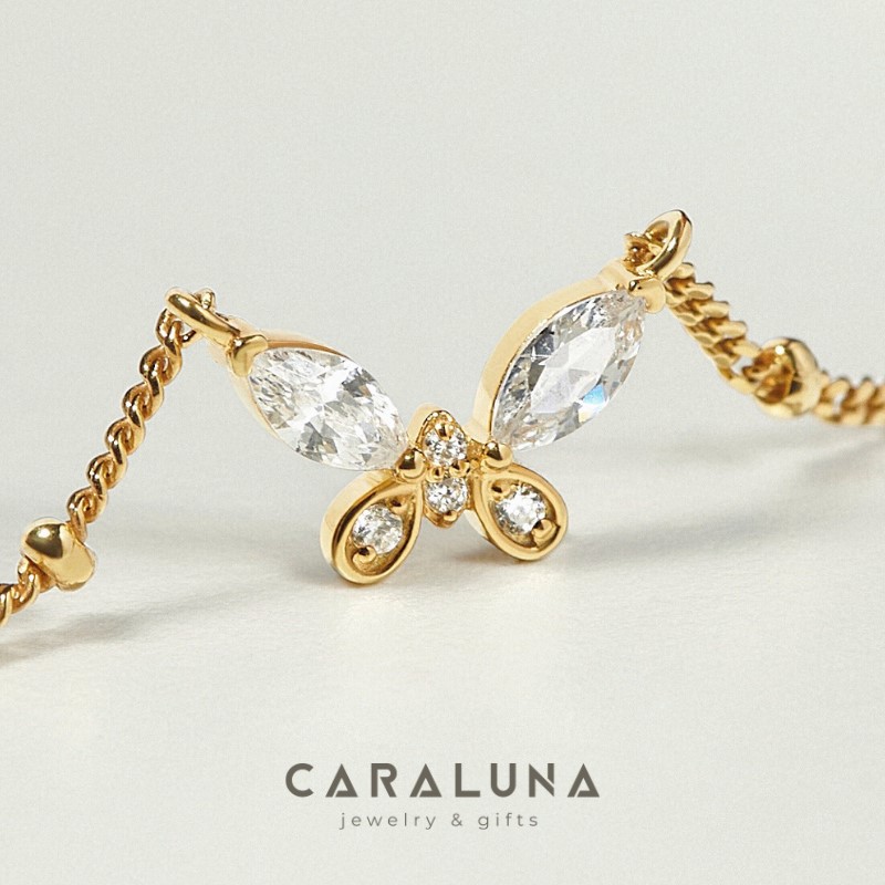 Lắc Chân Bạc Bướm Đính Đá Xích Bi Dainty Butterfly