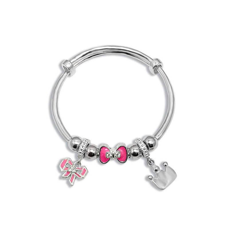 Vòng Bạc Nguyên Chất Nơ Hồng Khắc Tên