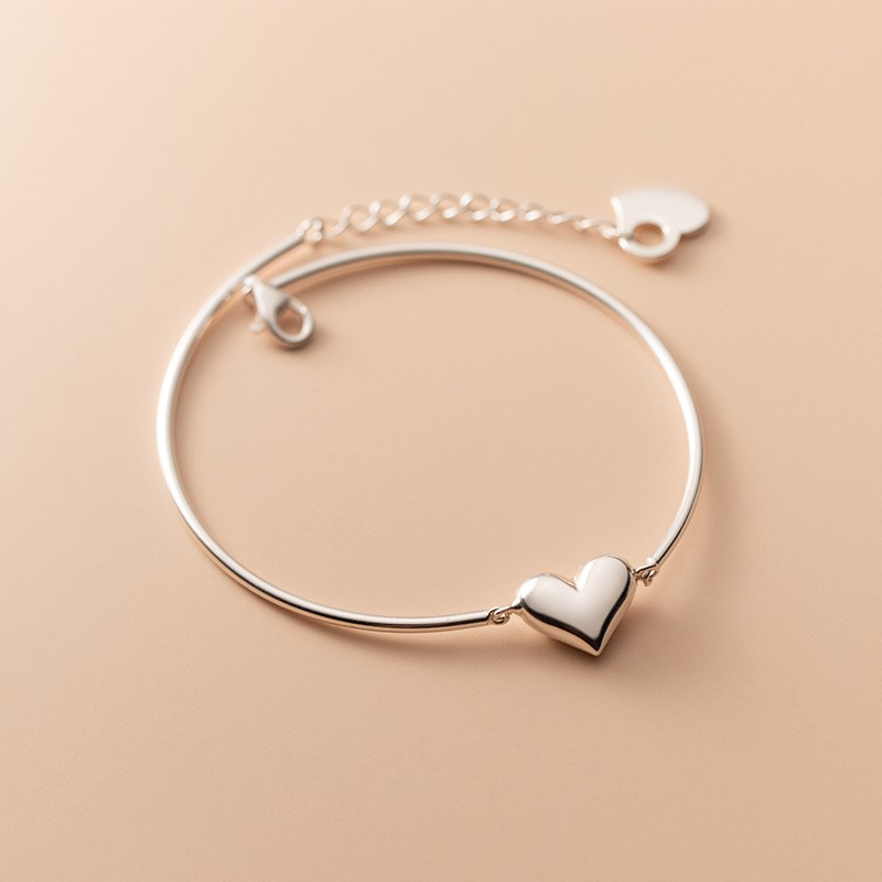 Vòng Tay Bạc Nữ Dạng Kiềng Trơn Hình Trái Tim Jewel