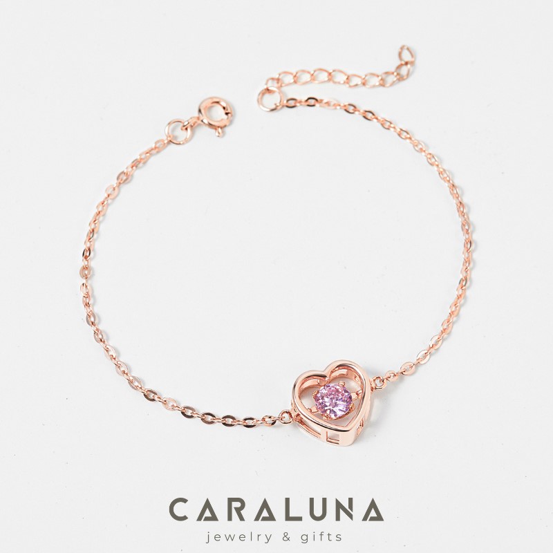 Vòng Tay Bạc 925 Trái Tim Đá Nhảy Bling Heart