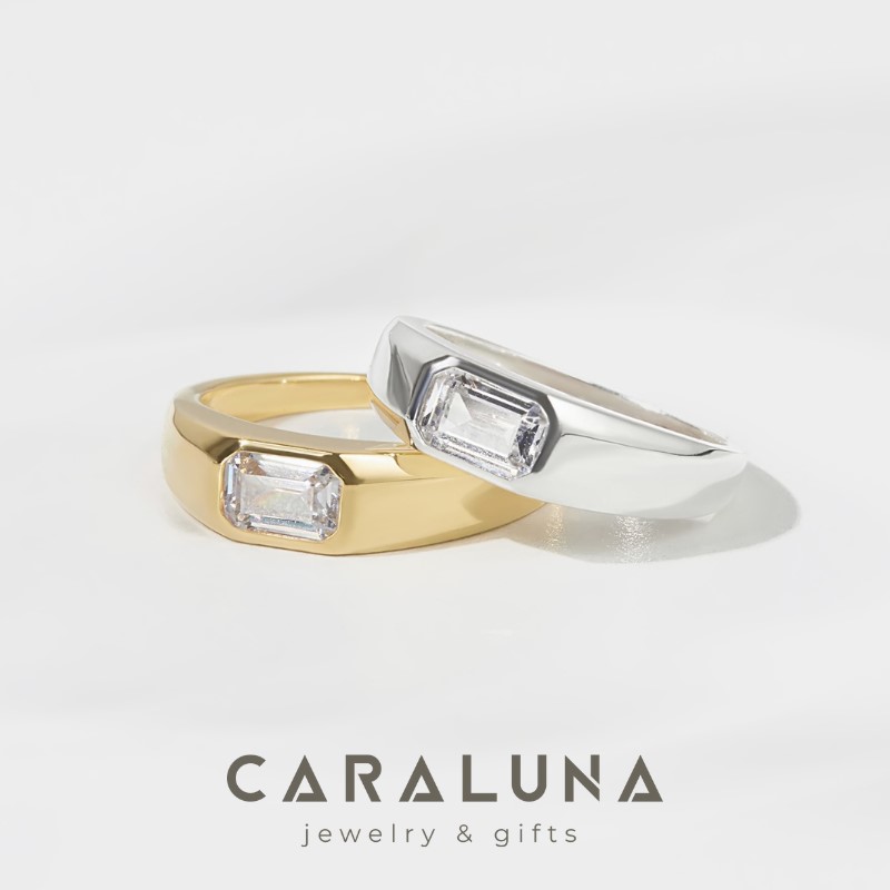 Nhẫn Signet Bạc 925 Đính Đá Chữ Nhật Emerald Cut