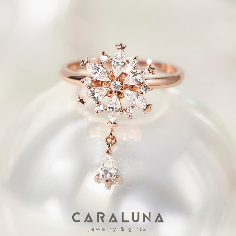 Nhẫn Bạc 925 Bông Tuyết Tròn Đính Đá Treo Stone Winter Snow