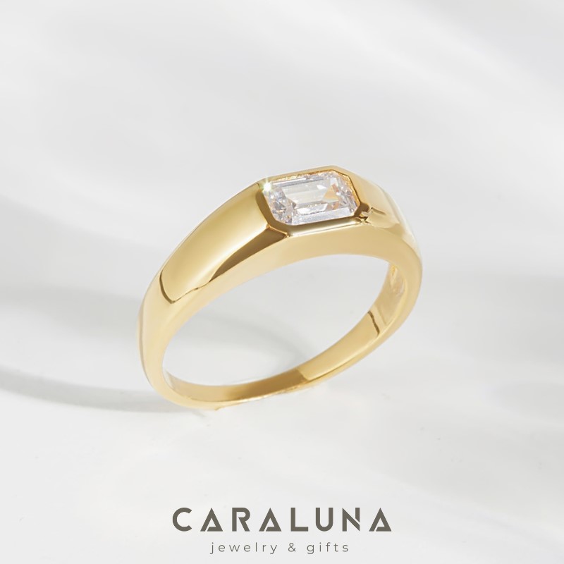 Nhẫn Signet Bạc 925 Đính Đá Chữ Nhật Emerald Cut