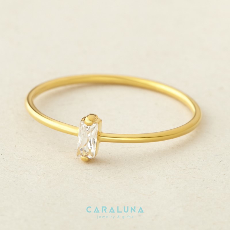 Nhẫn Bạc 925 Mặt Đá Baguette Dọc Dainty Lady