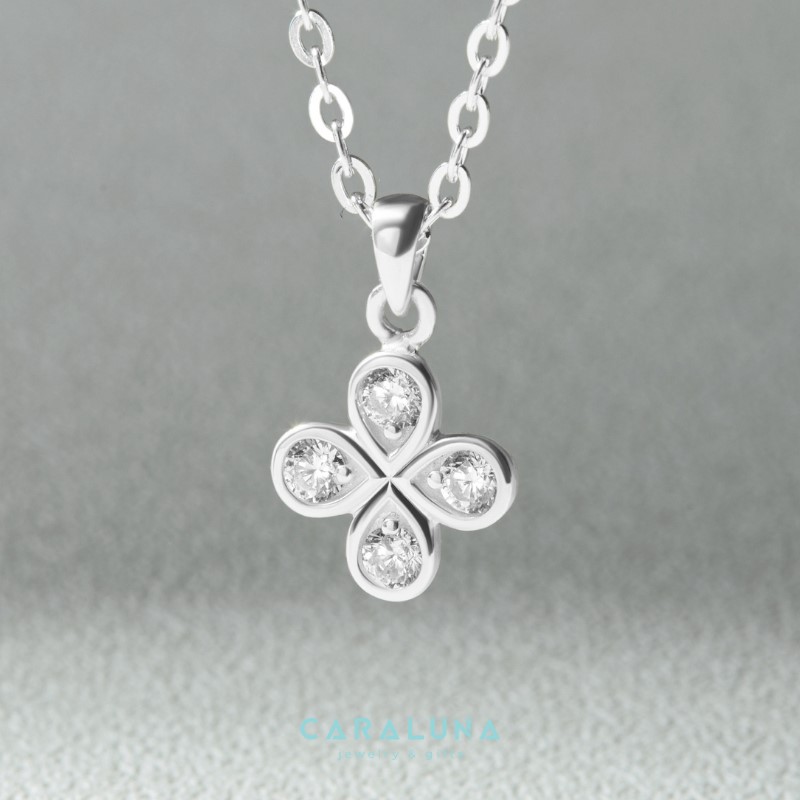 Dây Chuyền Bạc 925 Cỏ 4 Lá Đính Đá 4 Leaf Clover