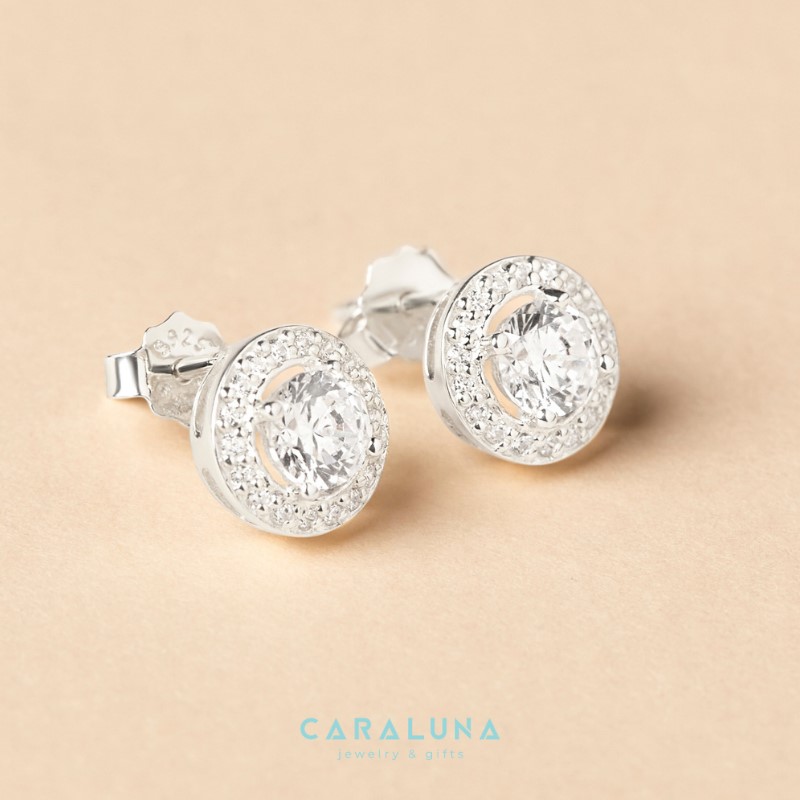 Bông Tai Bạc 925 Nụ Đính Đá Lấp Lánh Crystal Love