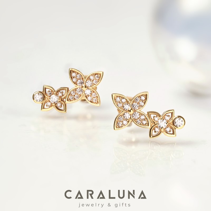 Khuyên Tai Nụ Bạc 925 Cỏ 4 Lá Đính Đá Lấp Lánh Stud Double Lady Clover