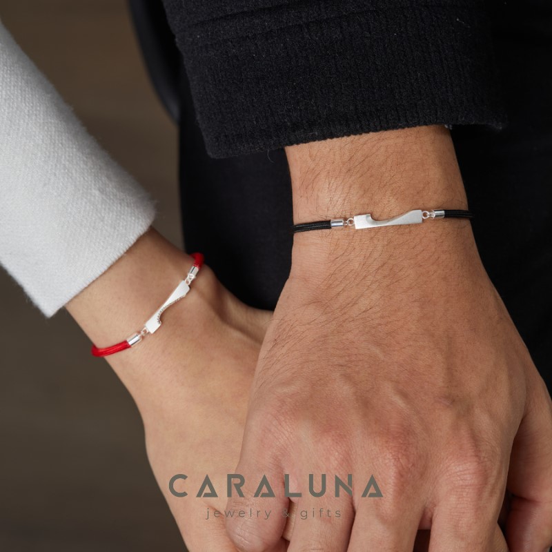 Cặp Vòng Đôi Bạc 925 Trái Tim Ghép Đôi Half Heart