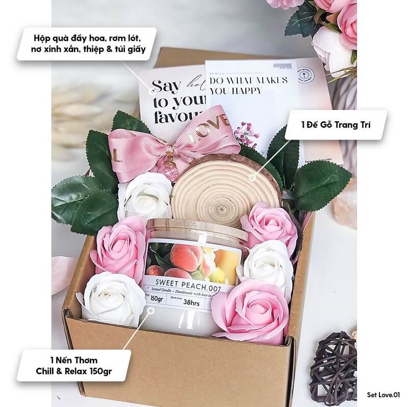 Set LOVE_03 - Set Quà Tặng 8/3 20/10 Nến Thơm và Hoa