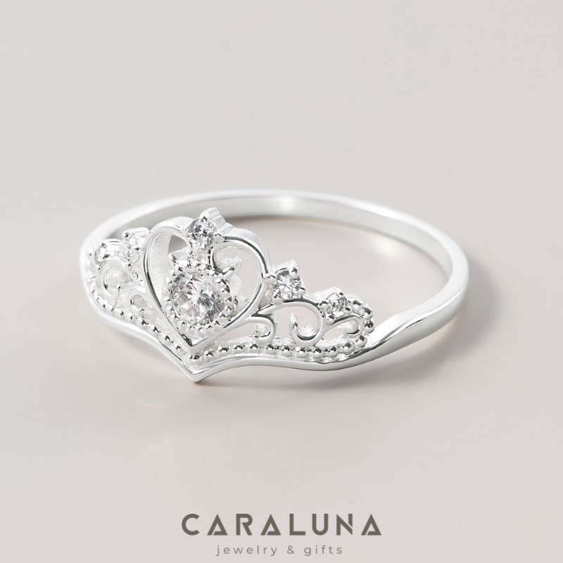 Nhẫn Bạc 925 Vương Miện Công Chúa Đính Đá Cách Điệu Crown Princess