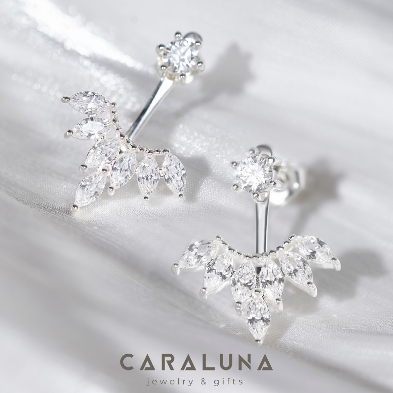 Khuyên Tai Jacket Bạc 925 Hình Hoa Nhọn Đính Đá Jacket Party Queen