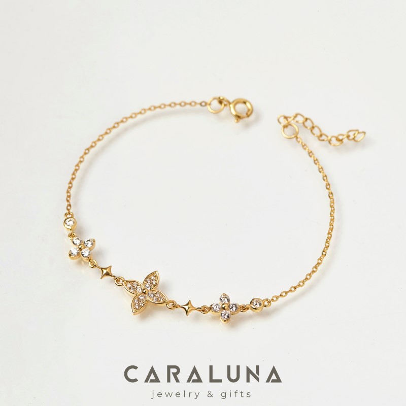 Lắc Tay Bạc 925 Cỏ 4 Lá Đính Đá Lấp Lánh Blink Lady Clover