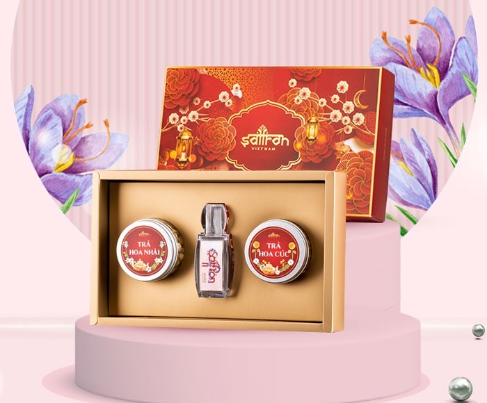 Hộp quà 8/3 nhụy hoa nghệ tây & trà hoa thượng hạng