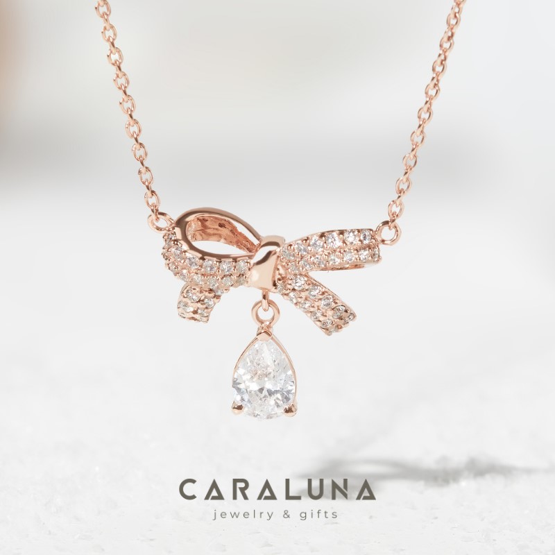 Dây Chuyền Hình Nơ Thắt Đính Đá Treo Stone Bow Winter Snow