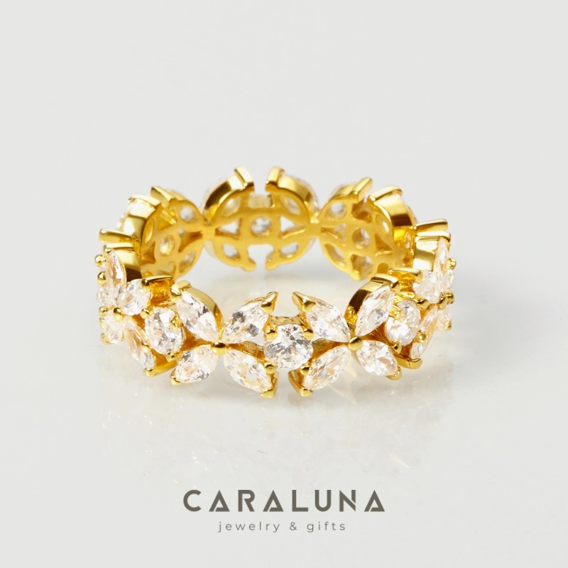 Nhẫn Bạc 925 Đính Đá Full Vòng Đi Tiệc Hình Hoa Flower Party Queen